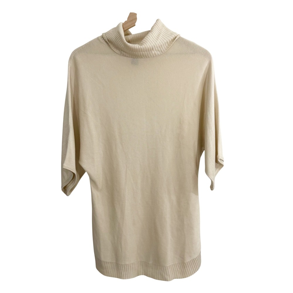 New York & Company Short Sleeve Turtleneck Sweater Cream Medium Minimalist Work